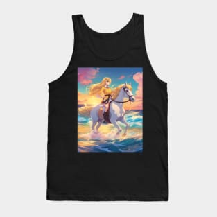 Anime Princess Cute Girl with White Horse collorful Tank Top